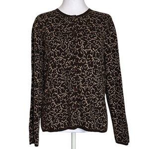 Vintage Talbots Women’s Cardigan Size M Brown Tan Filigree Silk Cashmere Blend